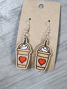 Coffee, painted wood dangles