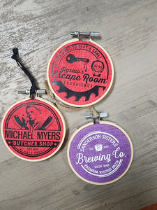 3in embroidery hoop ornament, Horror film