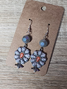Boho metal floral stone charm with bead connector