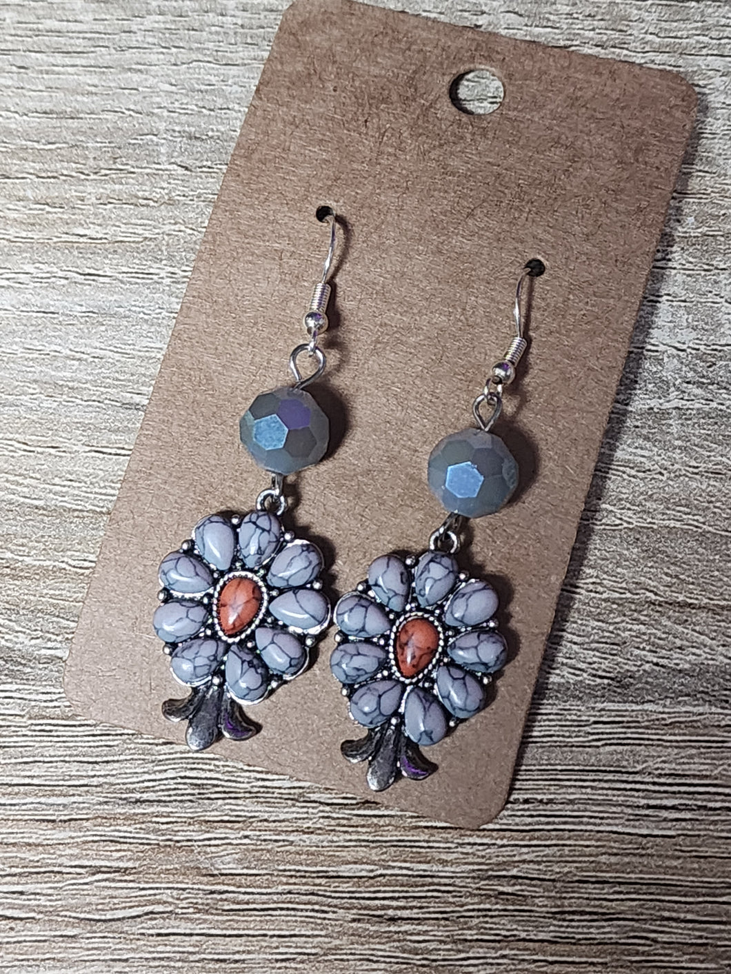 Boho metal floral stone charm with bead connector
