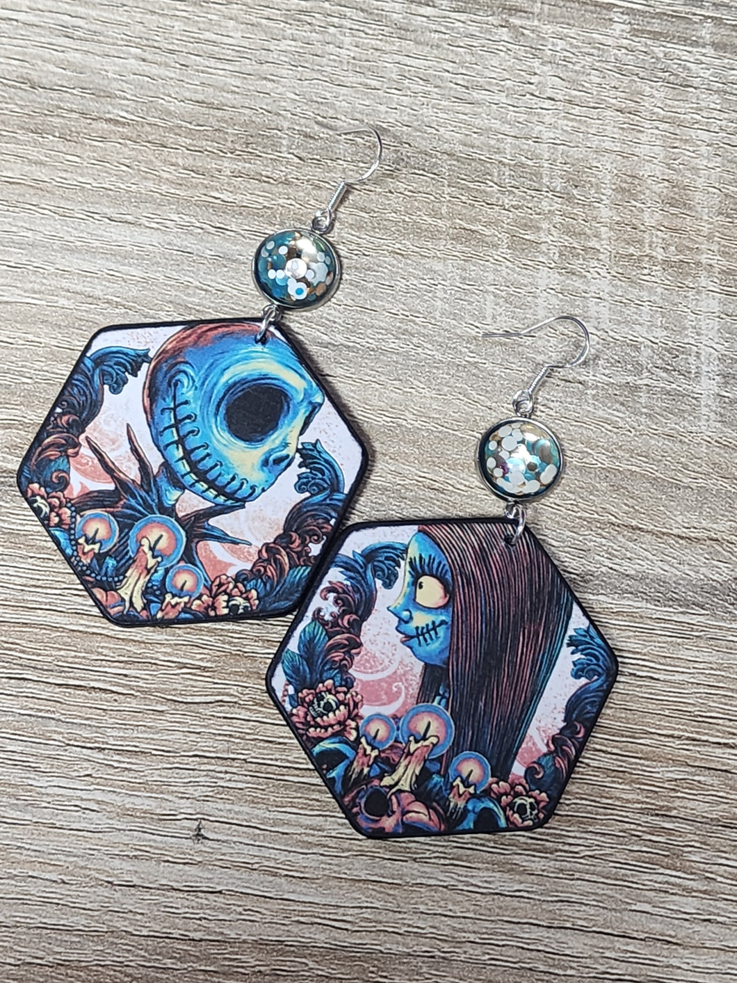 Jack and Sally decoupage hexagon