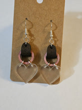 Load image into Gallery viewer, Acrylic frosted heart with leather and wood connector, pink loop
