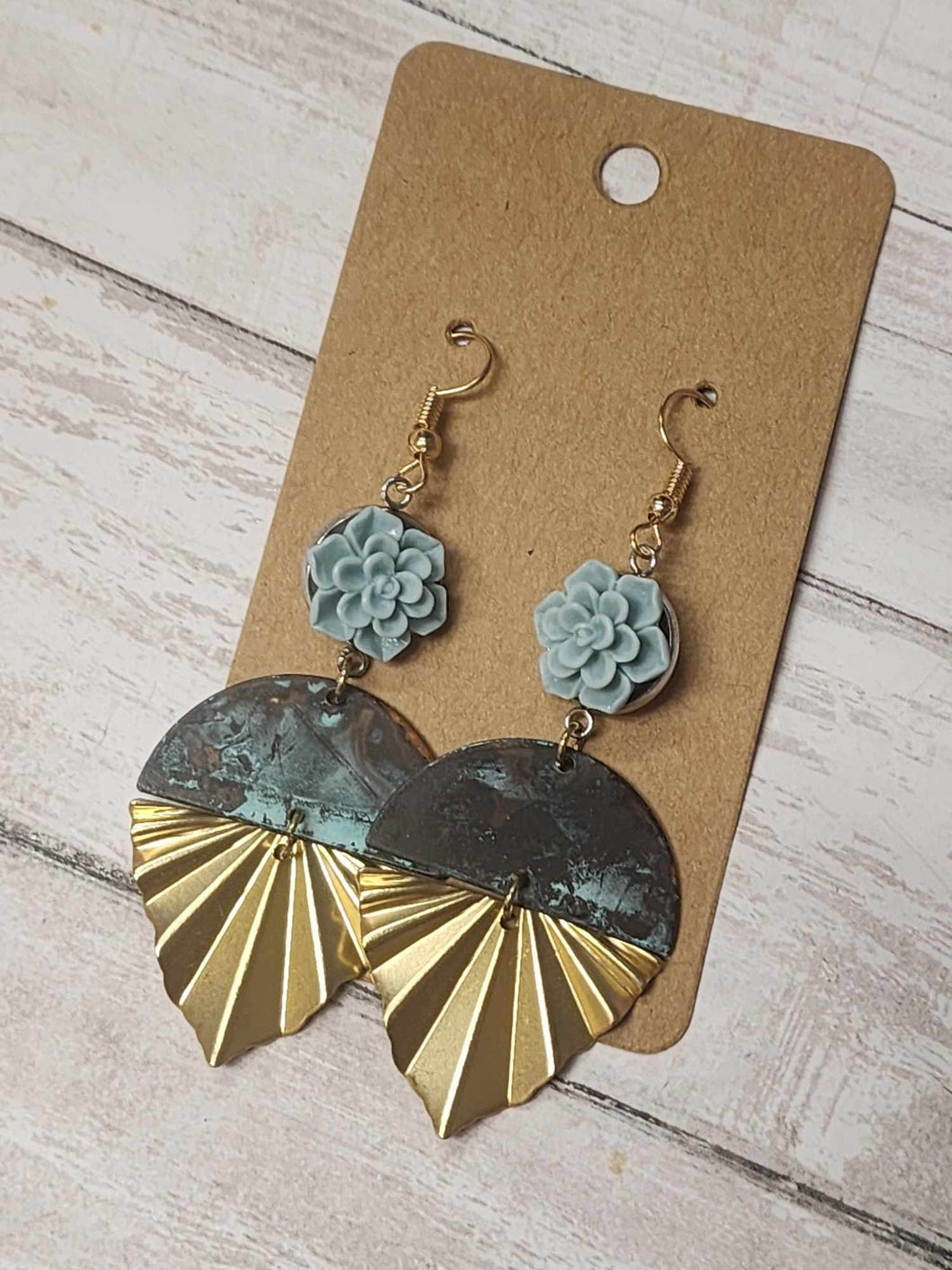 Succulent and gold accordion leaf dangle