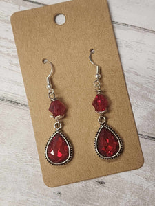 Red gem drop earrings