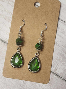 Green gem drop earrings