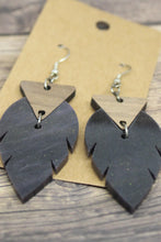 Load image into Gallery viewer, Black sparkle feather acrylic with triangle wood connector
