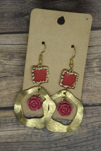Load image into Gallery viewer, Pink stained glass with gold stamp and rose dangle
