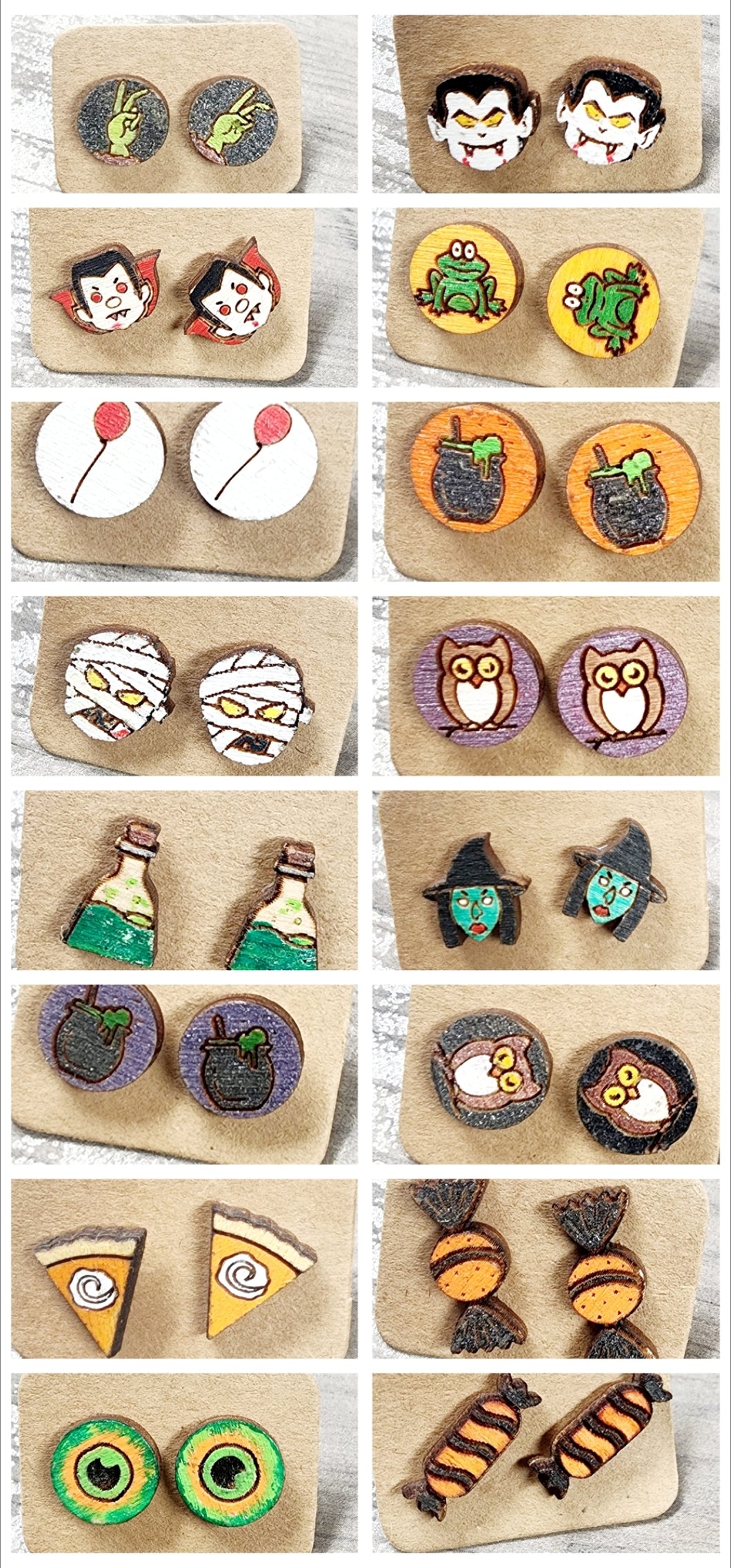 Halloween studs, painted wood