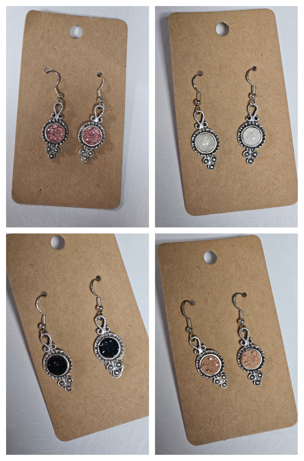 Stamped metal with faux druzy dangle