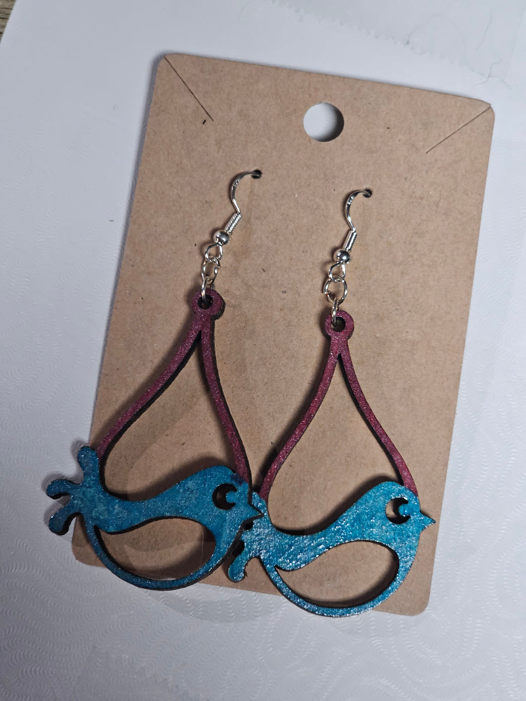 Blue bird painted wood dangle