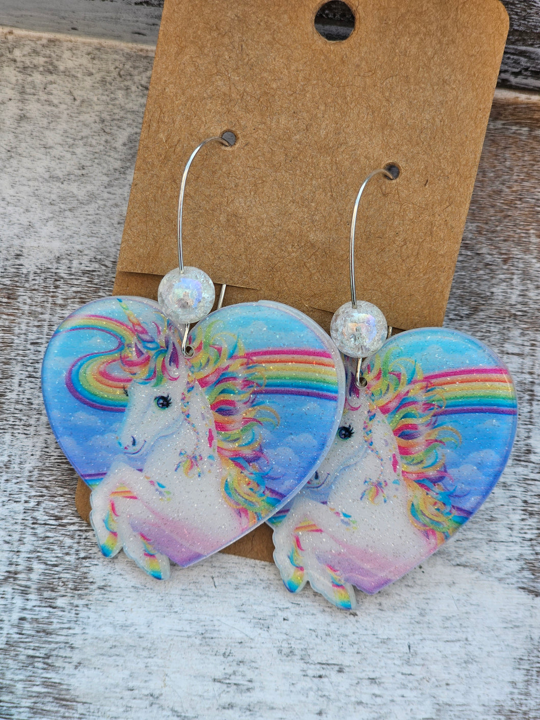 Rainbow unicorn, heart acrylic