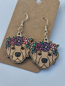 Floral dogs, painted wood