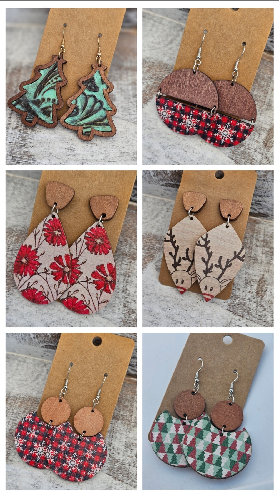 Wood sublimated christmas earrings