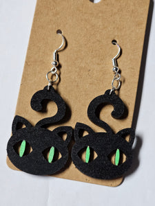 Black cat green eye dangle
