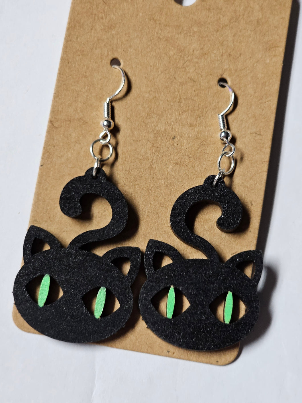 Black cat green eye dangle