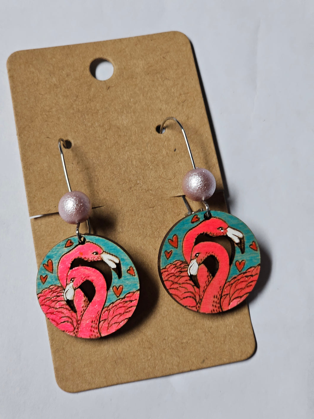 Painted wood, pink flamingo with kidney wire
