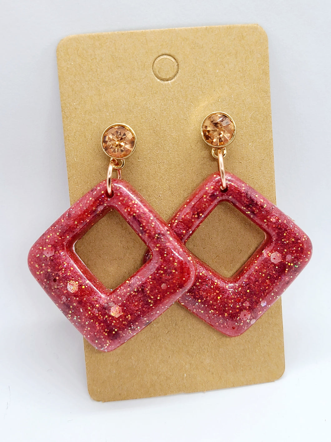 Gold and Red Resin Earrings