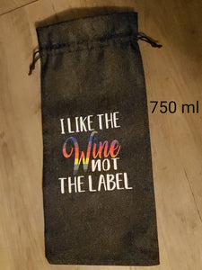 I like the wine and not the label, wine bag, wine lover gift, pride gift.